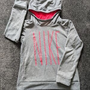 Nike Kids Dri-Fit Hoodie in Gray with Pink Logo